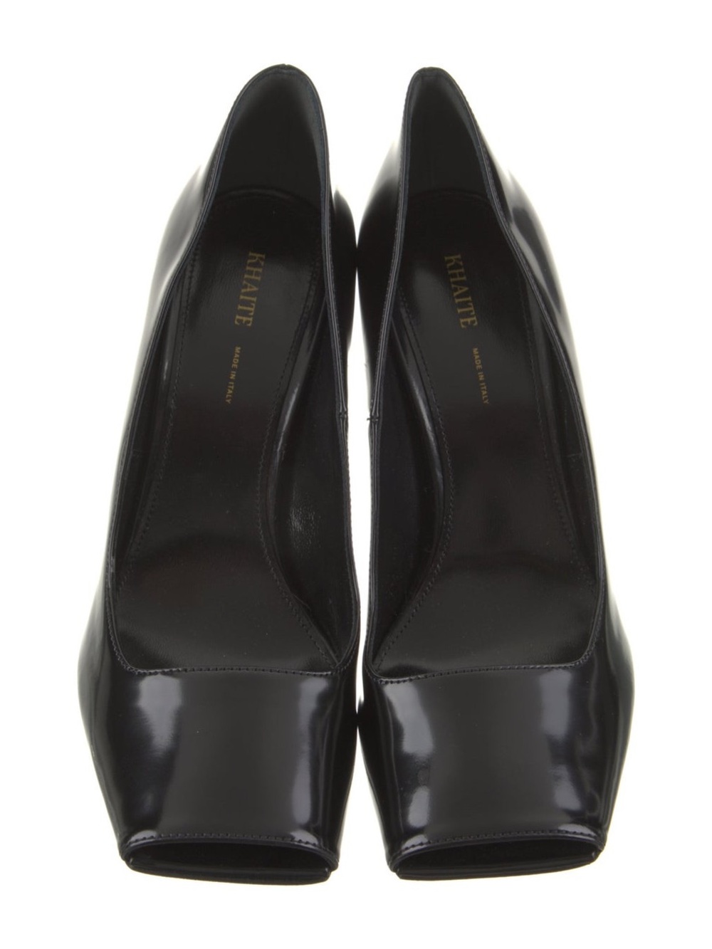 KHAITE Cedar Black Leather Square Peep Toe Sculptural Heel Pumps 37